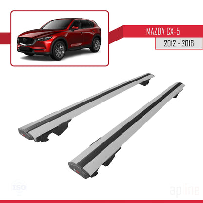 Compatible avec Mazda CX-5 I (KE) 2012-2016 HOOK Model Barres de Toit Railing Porte-Bagages de Voiture Gris Aluminium 2 Barres