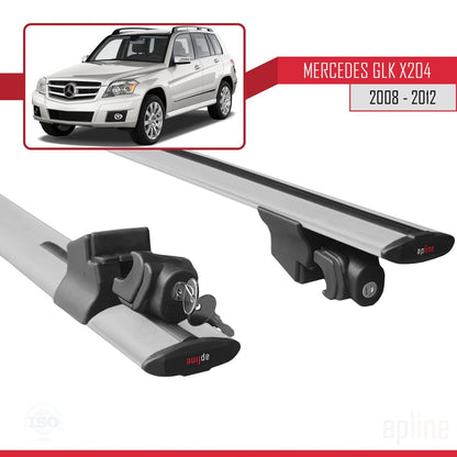 Compatible with Mercedes GLK Class (X204) Pre-Facelift 2008-2012 HOOK Model Car Roof Rack Cross Bar Grey Aluminium 2 Bars