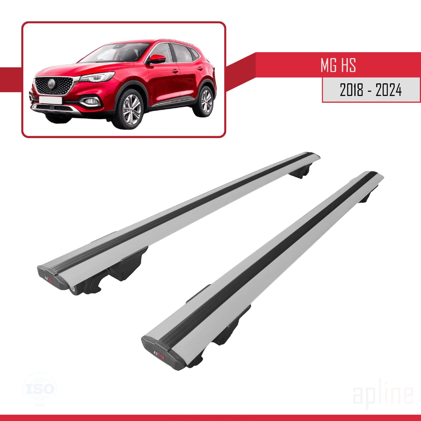 Compatible avec MG HS (AS23) 2018-2024 HOOK Model Barres de Toit Railing Porte-Bagages de Voiture Gris Aluminium 2 Barres