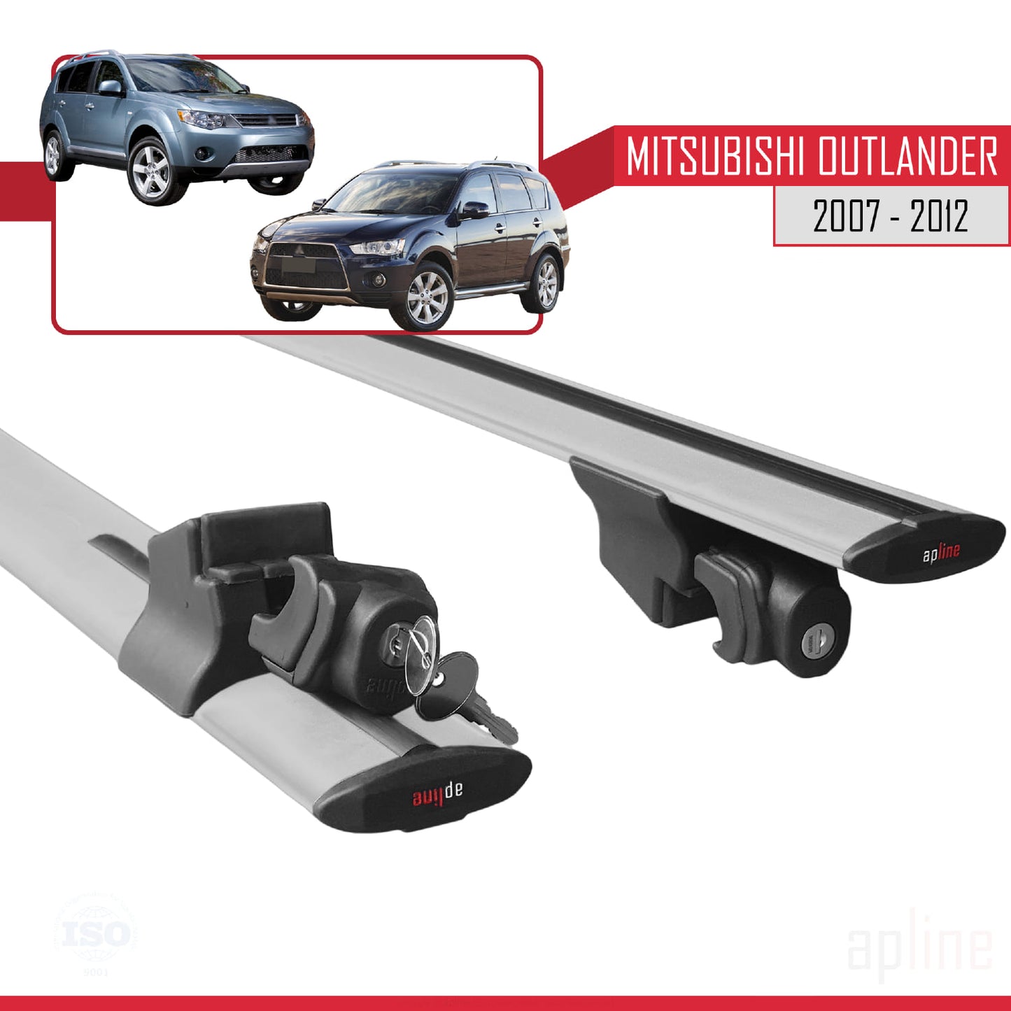 Compatible avec Mitsubishi Outlander 2 2007-2012 HOOK Model Barres de Toit Railing Porte-Bagages de Voiture Gris Aluminium 2 Barres