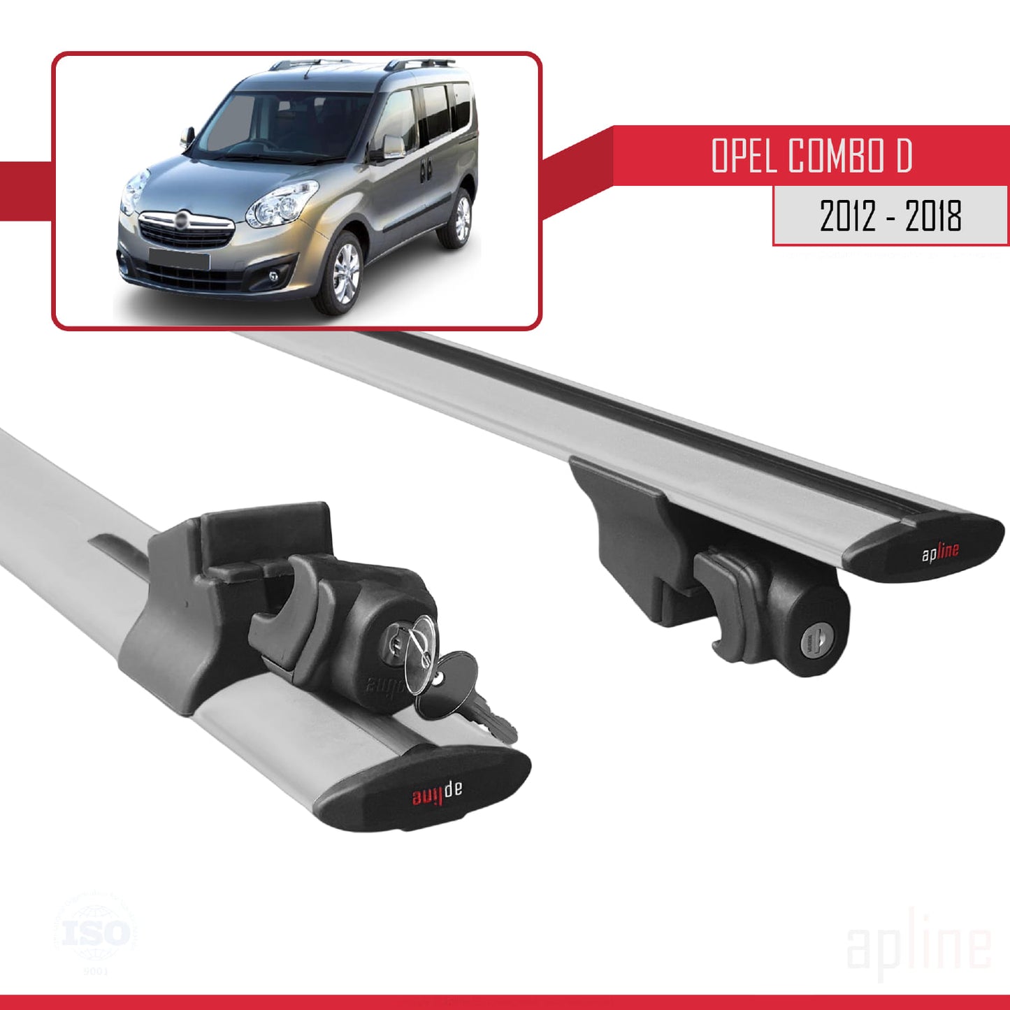 Compatible avec Opel Combo D 2012-2018 HOOK Model Barres de Toit Railing Porte-Bagages de Voiture Gris Aluminium 2 Barres