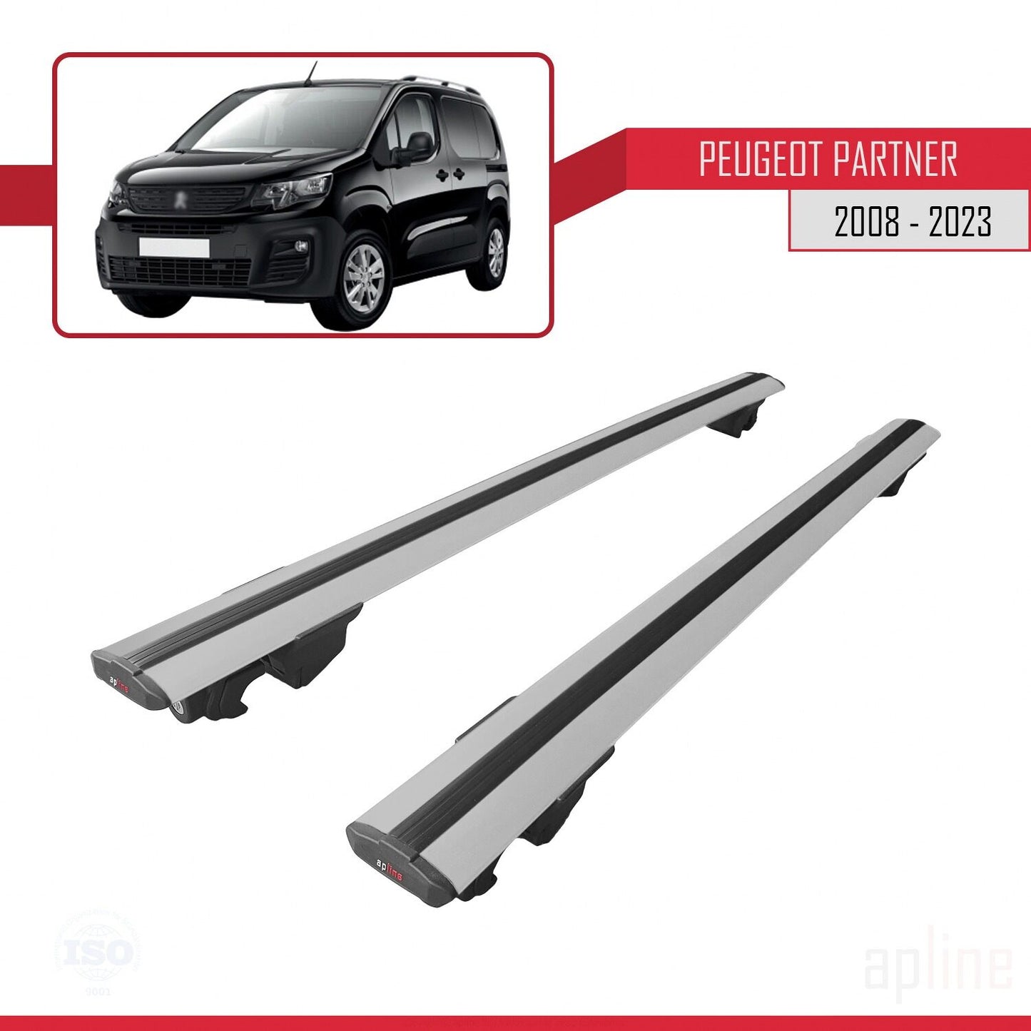 Compatible con Peugeot Partner 3 2019-2022 HOOK Model Barras de Techo Auto Portaequipajes Barras Transversales Gris Aluminio 2 Barras