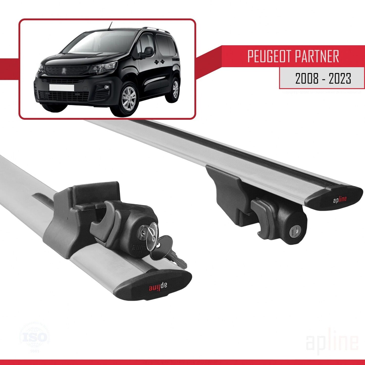 Compatible con Peugeot Partner 3 2019-2022 HOOK Model Barras de Techo Auto Portaequipajes Barras Transversales Gris Aluminio 2 Barras