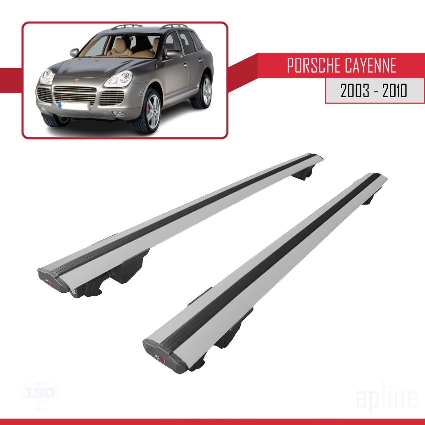 Compatible con Porsche Cayenne (9PA) 2003-2010 HOOK Model Barras de Techo Auto Portaequipajes Barras Transversales Gris Aluminio 2 Barras