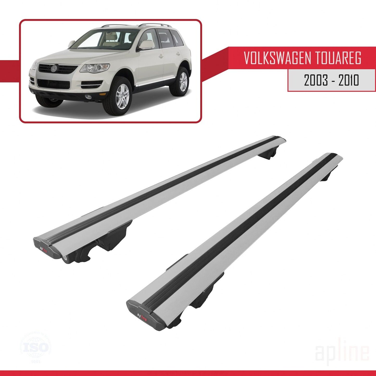 Compatible avec Volkswagen Touareg (7L) 2002-2010 HOOK Model Barres de Toit Railing Porte-Bagages de Voiture Gris Aluminium 2 Barres
