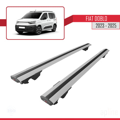 Kompatibel mit Fiat Doblo 3 2023-2025 HOOK Modell Dachgepäckträger, graues Aluminium, 2 Stangen