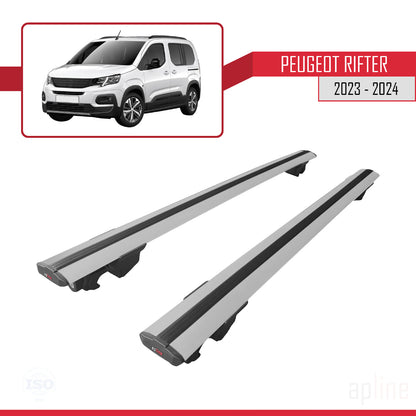 Compatible con Peugeot Rifter 2023-2024 HOOK Model Barras de Techo Auto Portaequipajes Barras Transversales Gris Aluminio 2 Barras