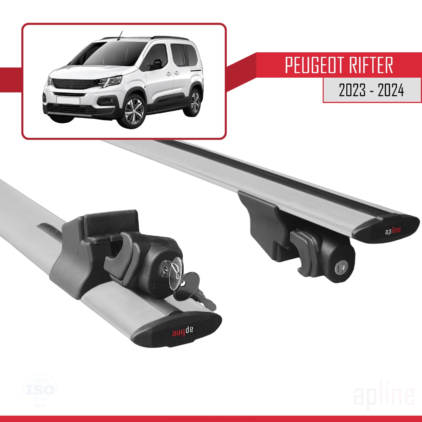 Compatible con Peugeot Rifter 2023-2024 HOOK Model Barras de Techo Auto Portaequipajes Barras Transversales Gris Aluminio 2 Barras