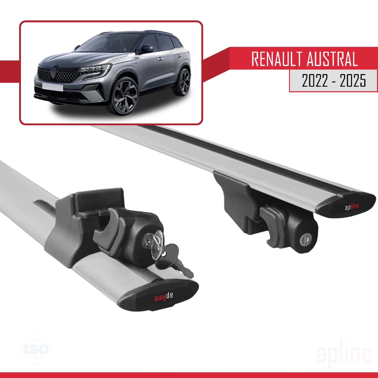 Compatible avec Renault Austral (RHN) 2022-2025 HOOK Model Barres de Toit Railing Porte-Bagages de Voiture Gris Aluminium 2 Barres