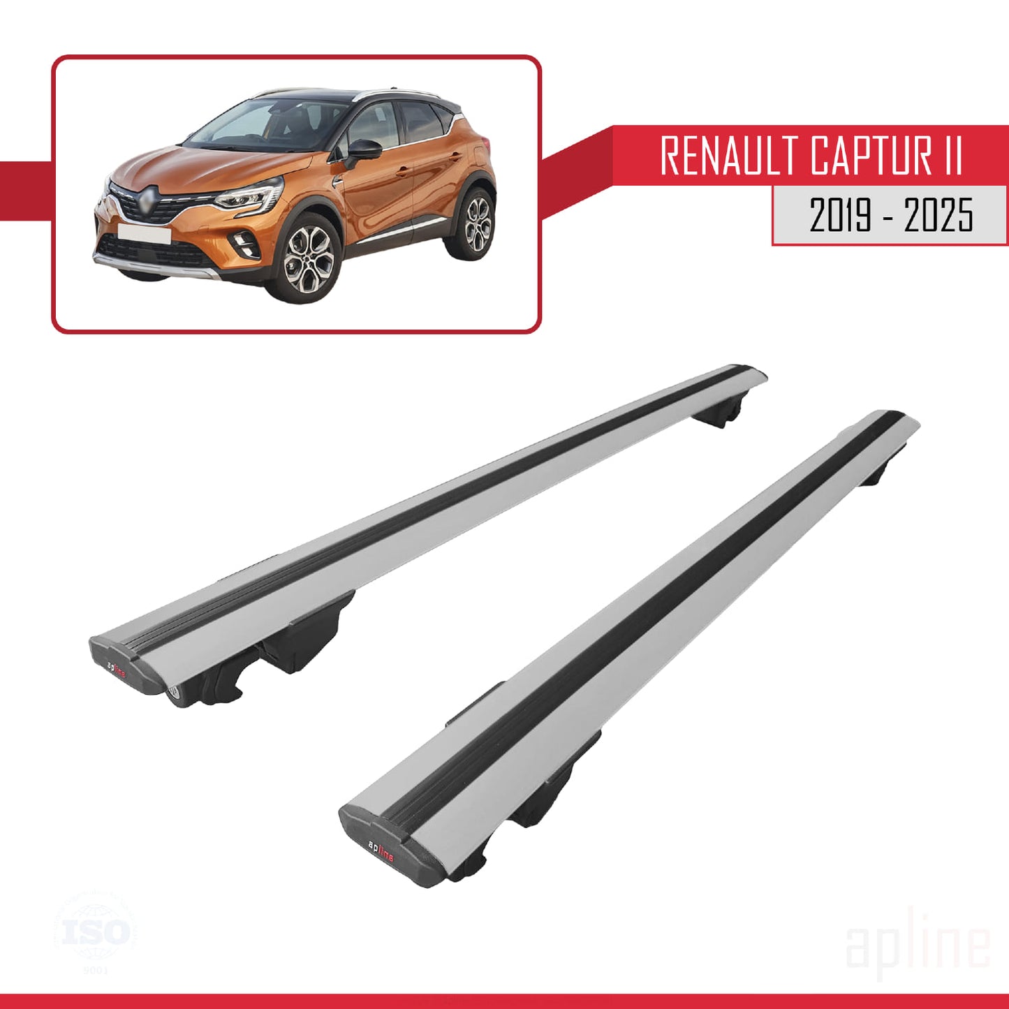 Compatible avec Renault Captur 2 2019-2025 HOOK Model Barres de Toit Railing Porte-Bagages de Voiture Gris Aluminium 2 Barres