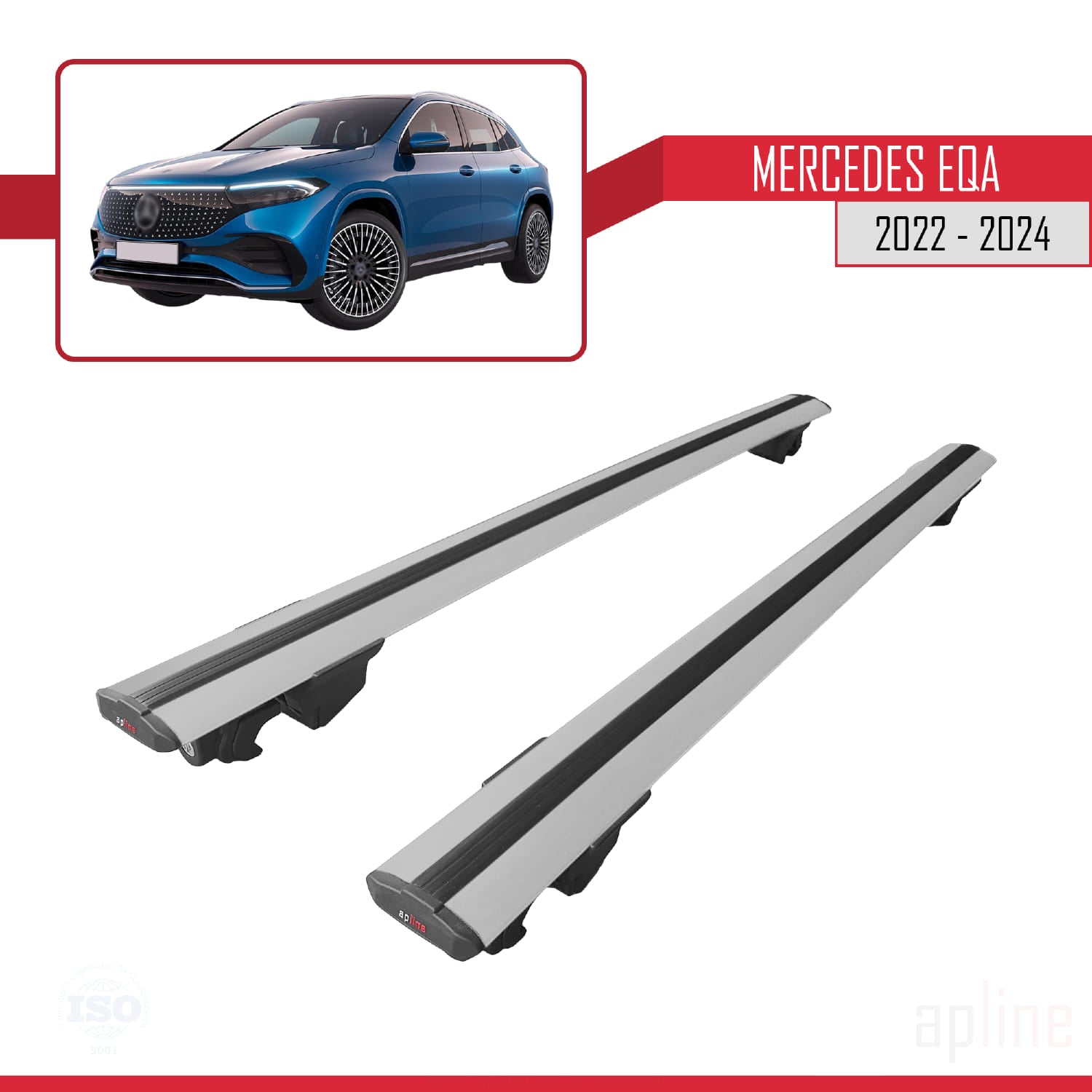 Compatible avec Mercedes EQA 2022-2024 HOOK Model Barres de Toit Railing Porte-Bagages de Voiture Gris Aluminium 2 Barres