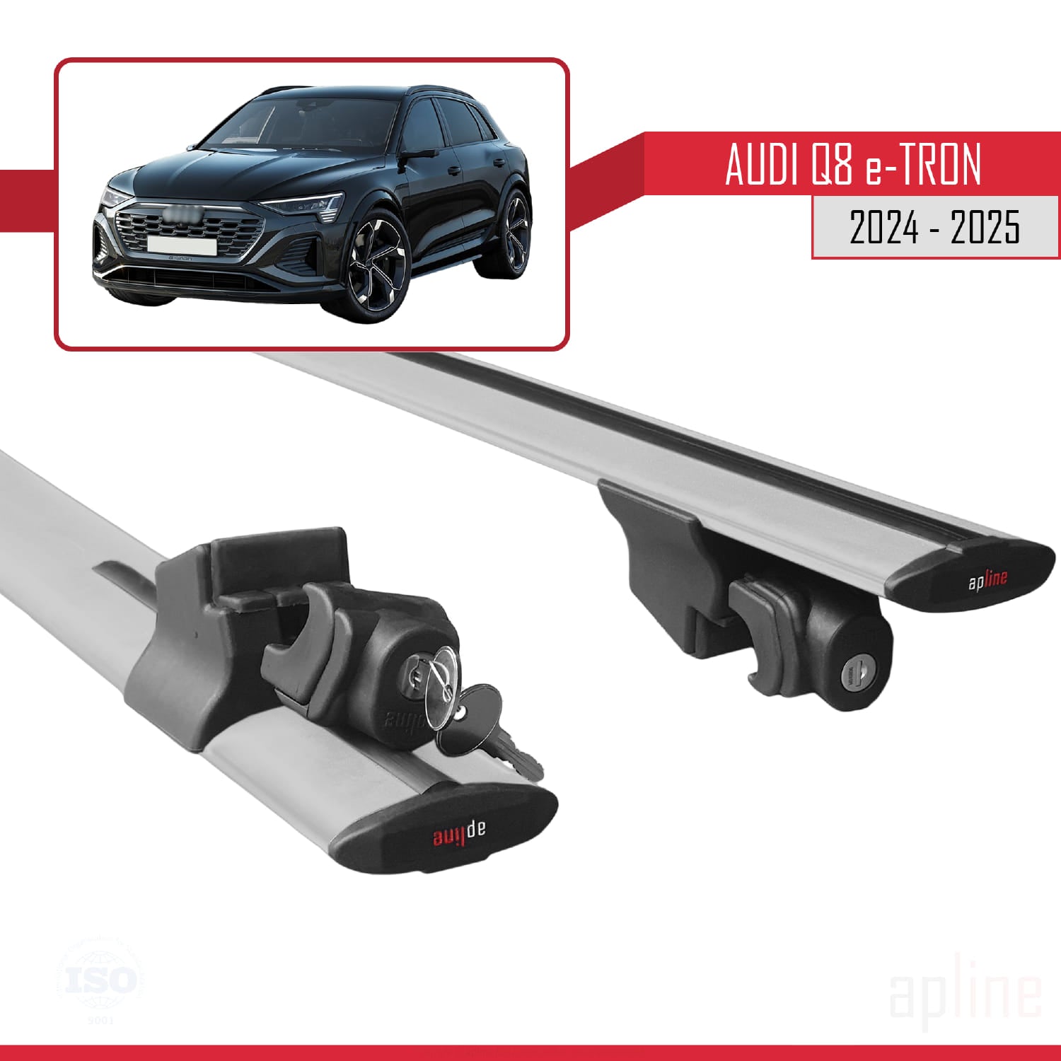 Compatible avec Audi Q8 e-Tron 2023-2024 HOOK Model Barres de Toit Railing Porte-Bagages de Voiture Gris Aluminium 2 Barres