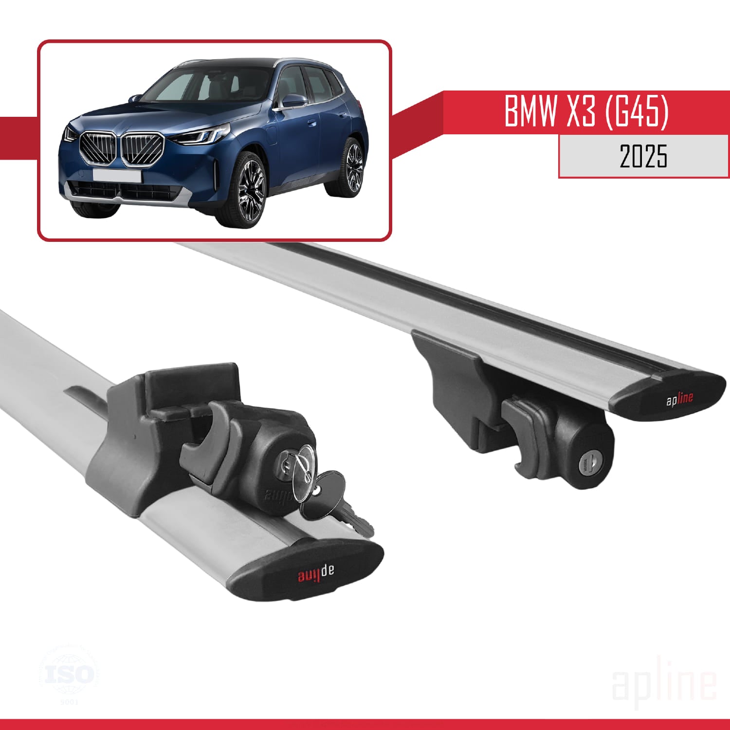 Compatible avec BMW X3 (G45) 2024-2025 HOOK Model Barres de Toit Railing Porte-Bagages de Voiture Gris Aluminium 2 Barres