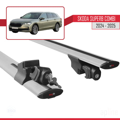 Compatible avec Skoda Superb Combi 2024-2025 HOOK Model Barres de Toit Railing Porte-Bagages de Voiture Gris Aluminium 2 Barres