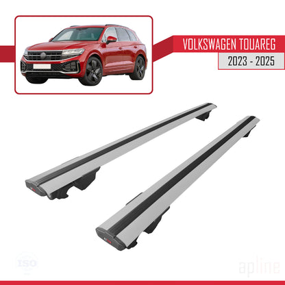 Compatible avec VW Touareg 2023-2024 HOOK Model Barres de Toit Railing Porte-Bagages de Voiture Gris Aluminium 2 Barres