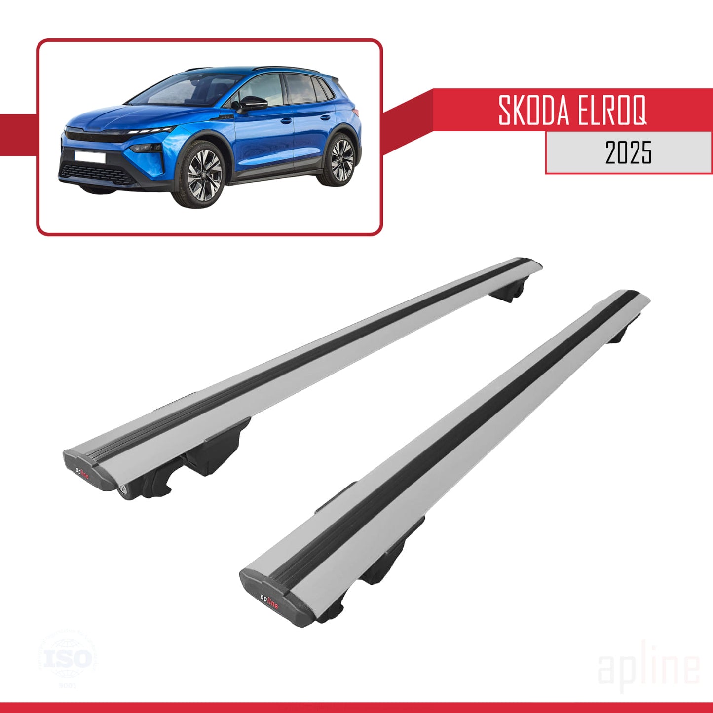 Compatible avec Skoda Elroq 2025 HOOK Model Barres de Toit Railing Porte-Bagages de Voiture Gris Aluminium 2 Barres