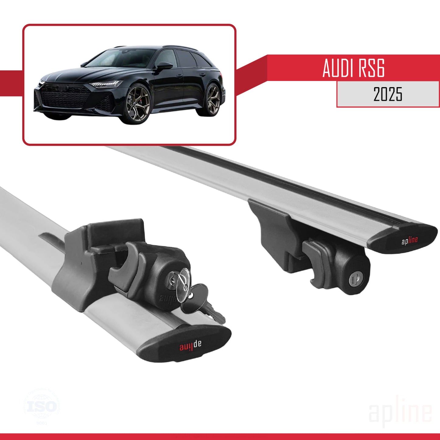 Compatible avec Audi RS6 2025 HOOK Model Barres de Toit Railing Porte-Bagages de Voiture Gris Aluminium 2 Barres