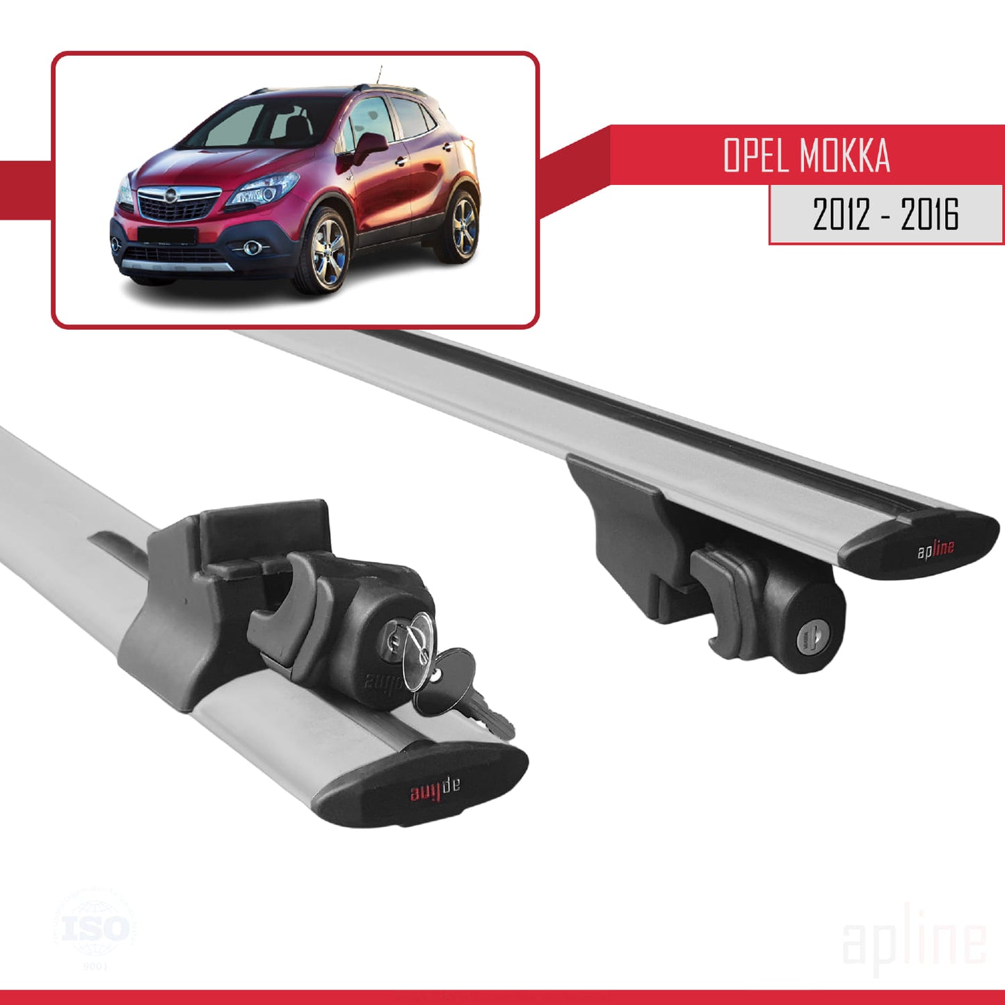 Compatible avec Opel Mokka A (J13) 2012-2016 HOOK Model Barres de Toit Railing Porte-Bagages de Voiture Gris Aluminium 2 Barres
