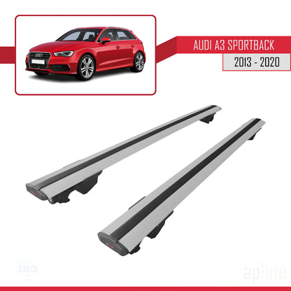 Kompatibel mit Audi A3 (8V) Sportback 2013-2020 HOOK Dachgepäckträger, graues Aluminium, 2 Stangen