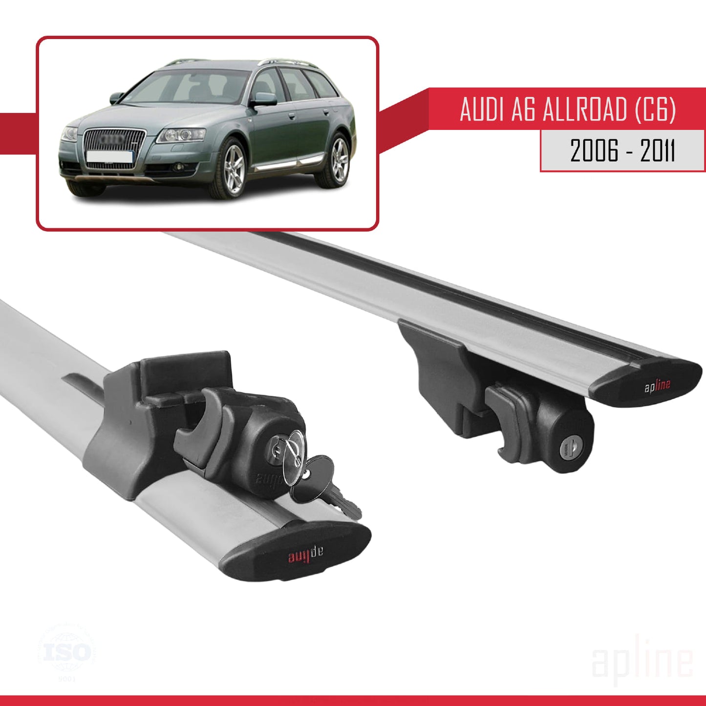 Compatibile con A6 (C6) Allroad 2006-2011 Modello HOOK Barre portatutto per auto Portapacchi Alluminio grigio 2 barre