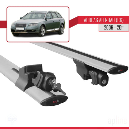 Compatibile con A6 (C6) Allroad 2006-2011 Modello HOOK Barre portatutto per auto Portapacchi Alluminio grigio 2 barre