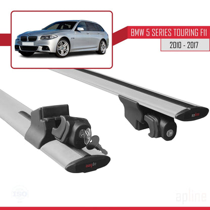 Kompatibel mit BMW 5er (F11) Touring 2010-2017 HOOK Modell Dachgepäckträger, graues Aluminium, 2 Stangen