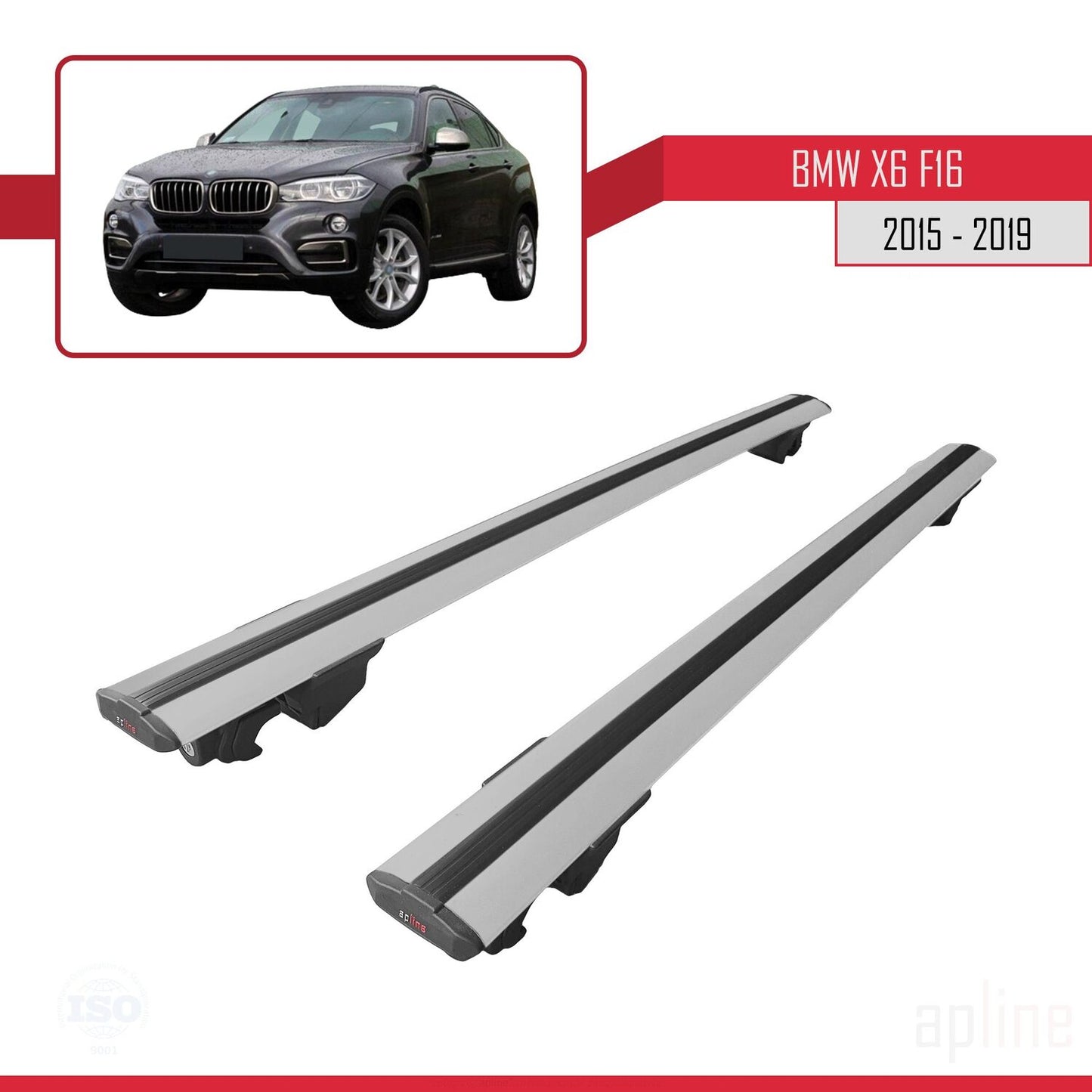 Compatible avec BMW X6 (F16) 2015-2019 HOOK Model Barres de Toit Railing Porte-Bagages de Voiture Gris Aluminium 2 Barres