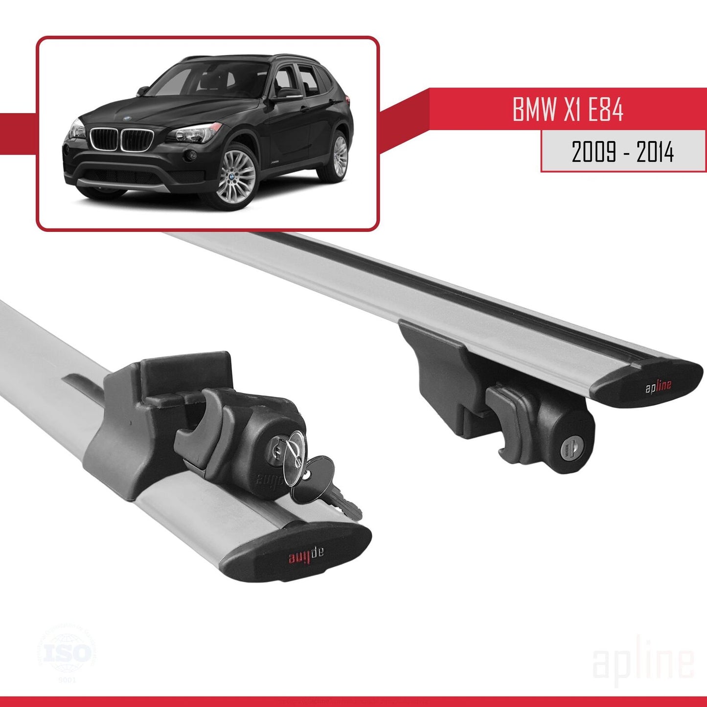 Compatibile con BMW X1 (E84) 2010-2015 modello HOOK Barre portatutto per auto Portapacchi in alluminio grigio 2 barre