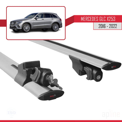 Compatible with Mercedes GLC Class (X253) 2016-2022 HOOK Model Car Roof Rack Cross Bar Grey Aluminium 2 Bars