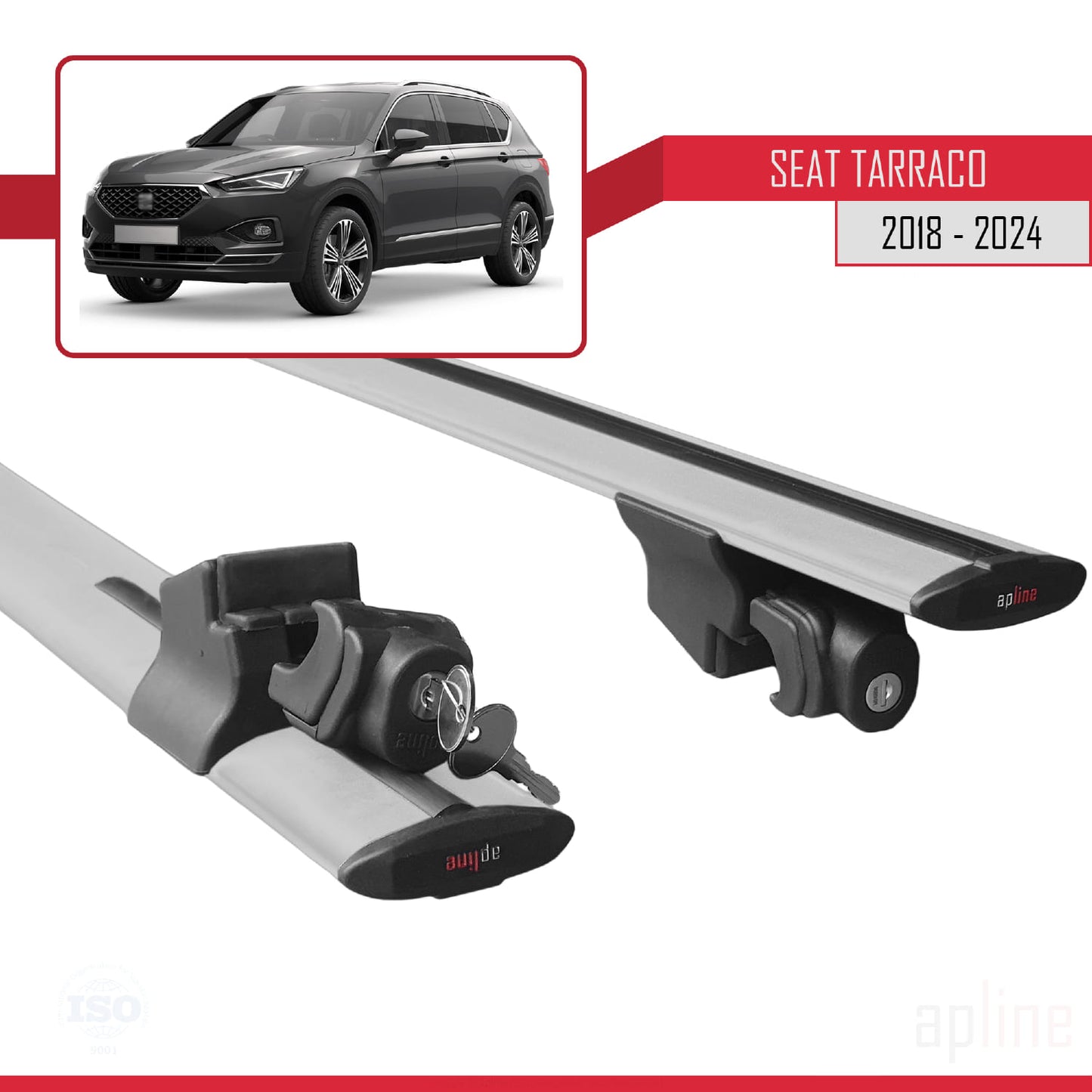 Compatible avec Seat Tarraco (KN2) 2018-2024 HOOK Model Barres de Toit Railing Porte-Bagages de Voiture Gris Aluminium 2 Barres