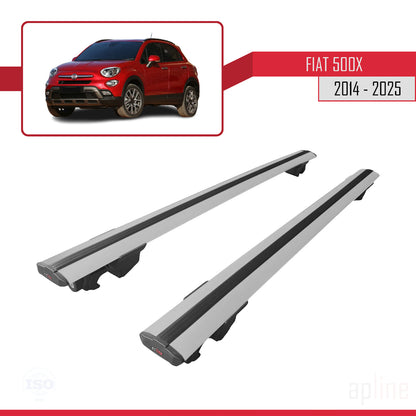 Compatible avec Fiat 500X 2014-2025 HOOK Model Barres de Toit Railing Porte-Bagages de Voiture Gris Aluminium 2 Barres