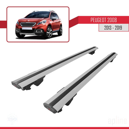 Compatible with Peugeot 2008 (A94) 2013-2019 HOOK Model Car Roof Rack Cross Bar Grey Aluminium 2 Bars