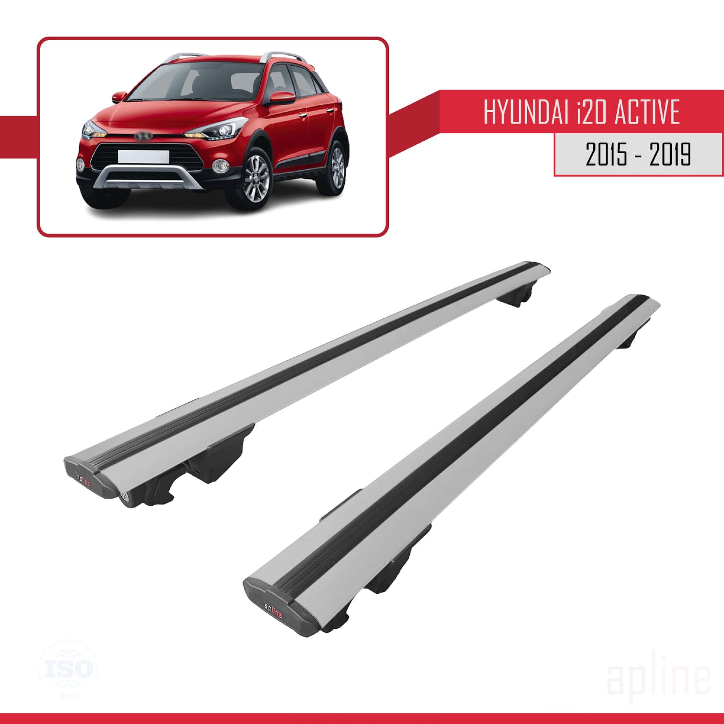 Compatible con Hyundai i20 II Active 2015-2019 HOOK Model Barras de Techo Auto Portaequipajes Barras Transversales Gris Aluminio 2 Barras