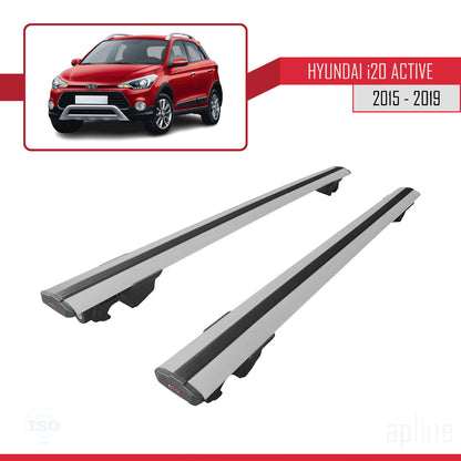 Compatible con Hyundai i20 II Active 2015-2019 HOOK Model Barras de Techo Auto Portaequipajes Barras Transversales Gris Aluminio 2 Barras