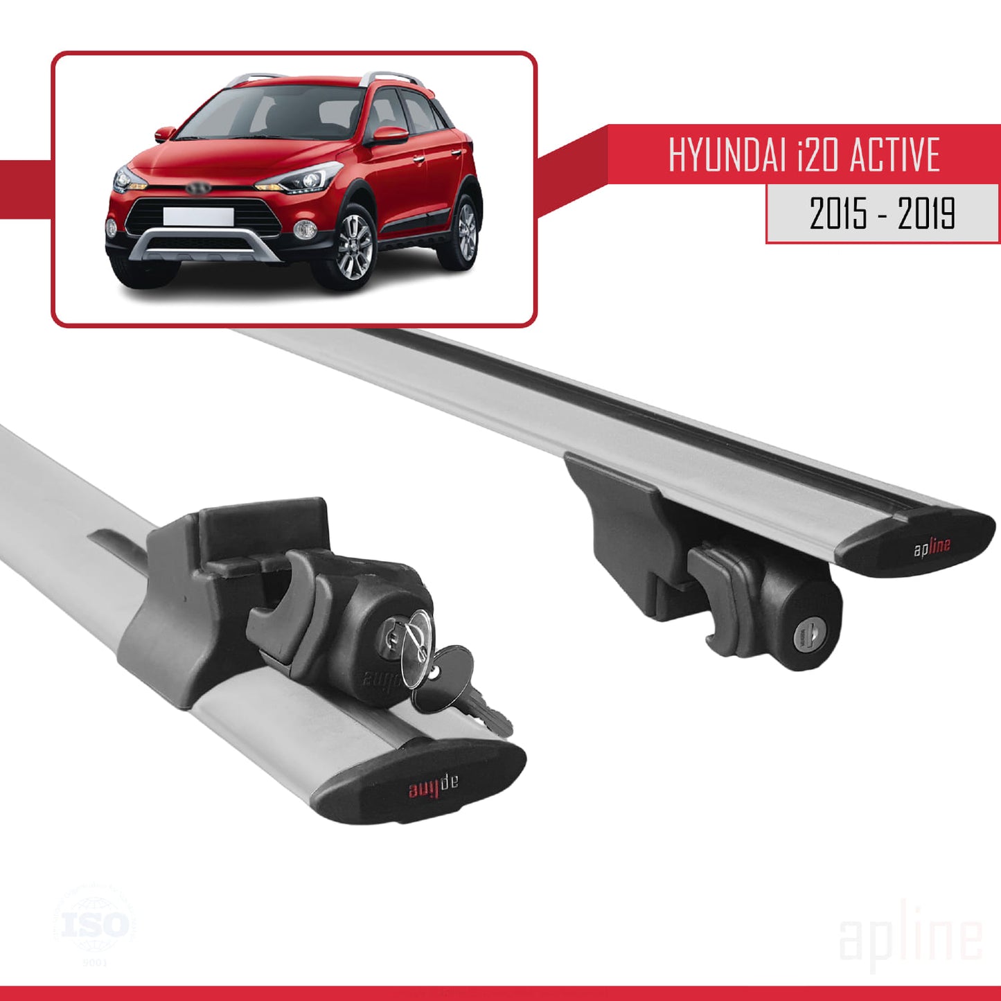 Compatible con Hyundai i20 II Active 2015-2019 HOOK Model Barras de Techo Auto Portaequipajes Barras Transversales Gris Aluminio 2 Barras