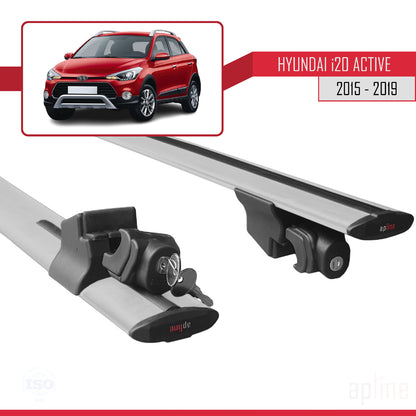 Compatible con Hyundai i20 II Active 2015-2019 HOOK Model Barras de Techo Auto Portaequipajes Barras Transversales Gris Aluminio 2 Barras