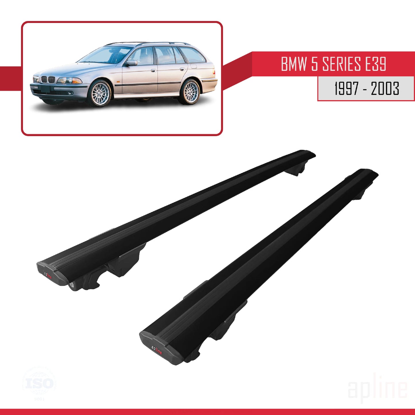 Kompatibel mit BMW 5er (E39) Touring 1997-2003, HOOK Modell Dachgepäckträger, schwarzes Aluminium, 2 Stangen
