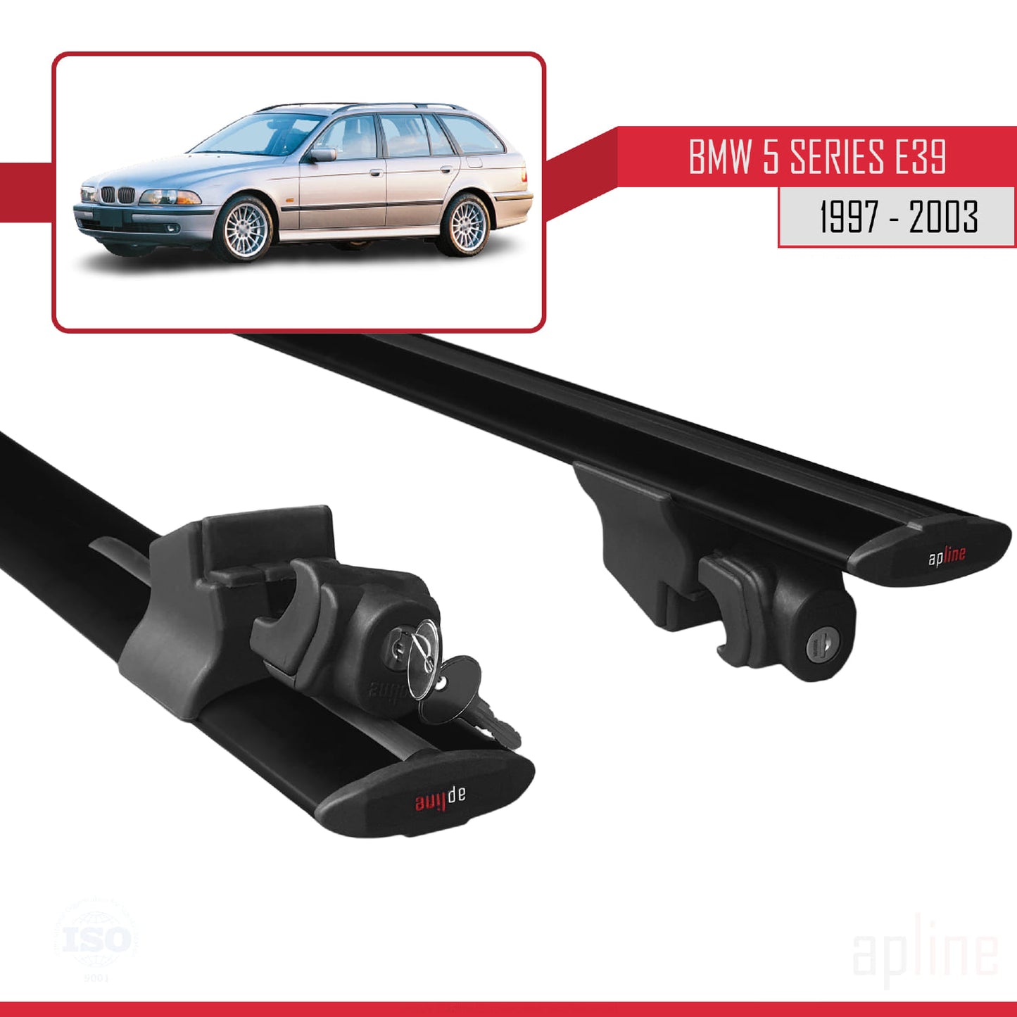 Kompatibel mit BMW 5er (E39) Touring 1997-2003, HOOK Modell Dachgepäckträger, schwarzes Aluminium, 2 Stangen