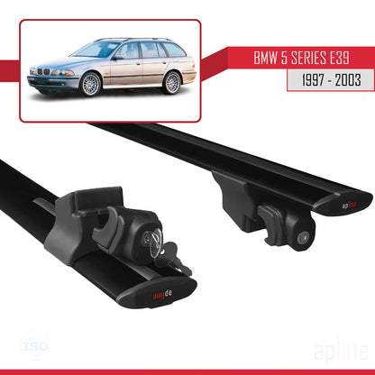 Kompatibel mit BMW 5er (E39) Touring 1997-2003, HOOK Modell Dachgepäckträger, schwarzes Aluminium, 2 Stangen