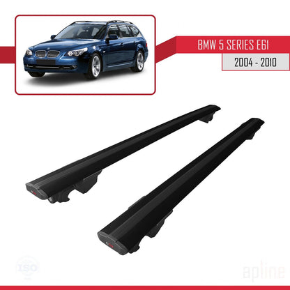 Kompatibel mit BMW 5er (E61) Touring 2004-2010 HOOK Modell Dachgepäckträger, schwarzes Aluminium, 2 Stangen