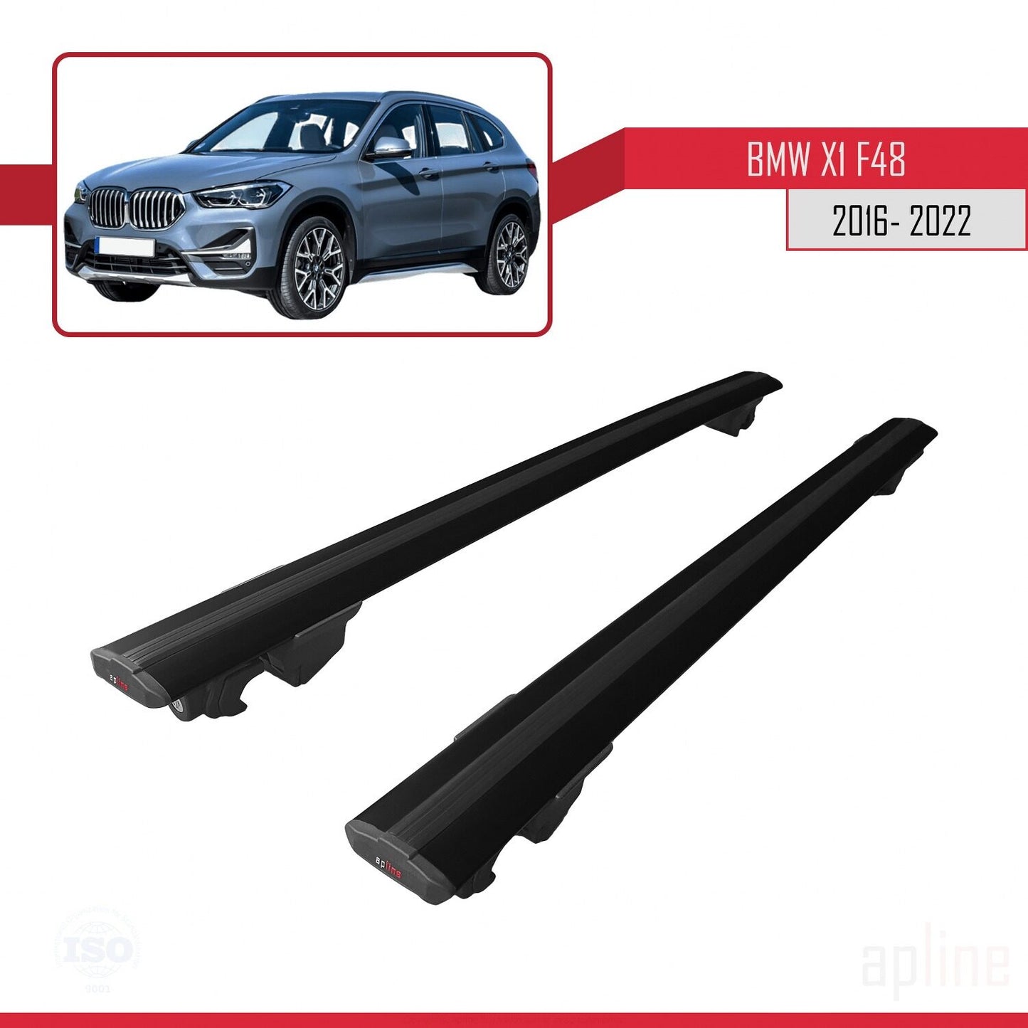 Compatibile con BMW X1 (F48) 2016-2022 modello HOOK Barre portatutto per auto Portapacchi in alluminio nero 2 barre