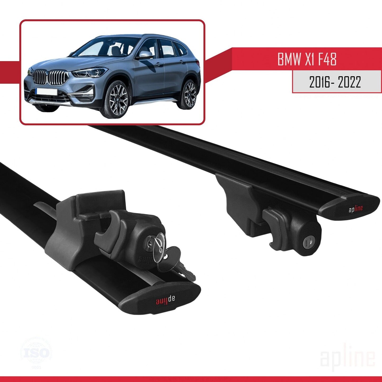 Compatibile con BMW X1 (F48) 2016-2022 modello HOOK Barre portatutto per auto Portapacchi in alluminio nero 2 barre