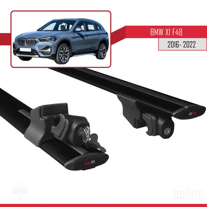 Compatibile con BMW X1 (F48) 2016-2022 modello HOOK Barre portatutto per auto Portapacchi in alluminio nero 2 barre