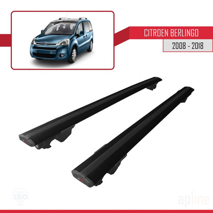 Compatible avec Citroen Berlingo 2 (B9) 2008-2018 HOOK Model Barres de Toit Railing Porte-Bagages de Voiture Noir Aluminium 2 Barres