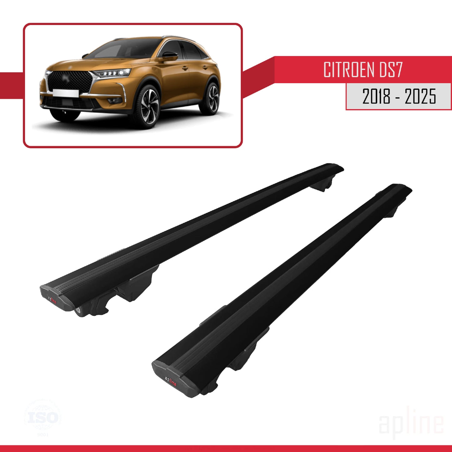 Compatibile con Citroen/DS 7 Crossback 2018-2025 modello HOOK Barre portatutto per auto Portapacchi in alluminio nero 2 barre