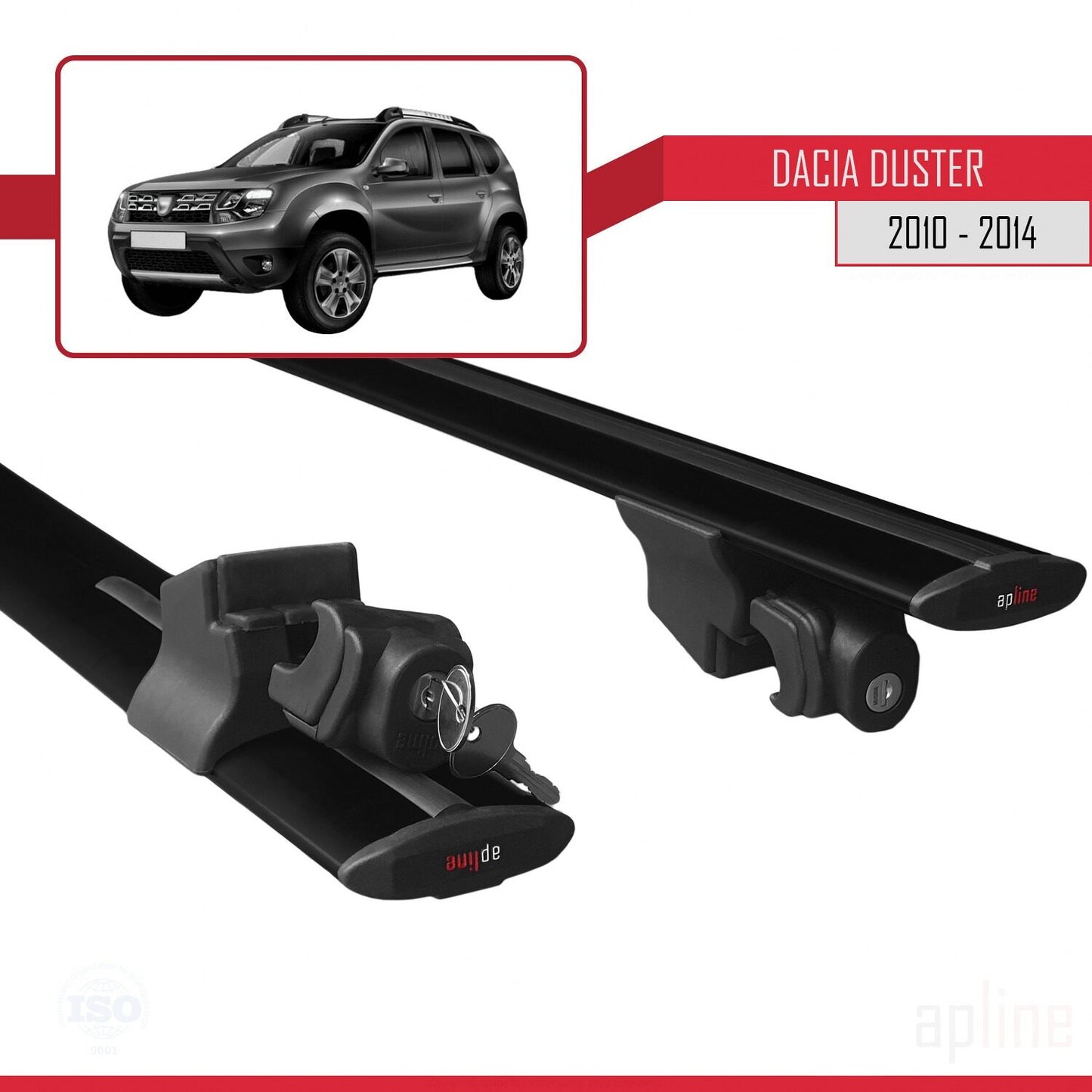 Kompatibel mit Dacia Duster (HS) Vor-Facelift 2010-2013 HOOK Modell Dachgepäckträger, schwarzes Aluminium, 2 Stangen