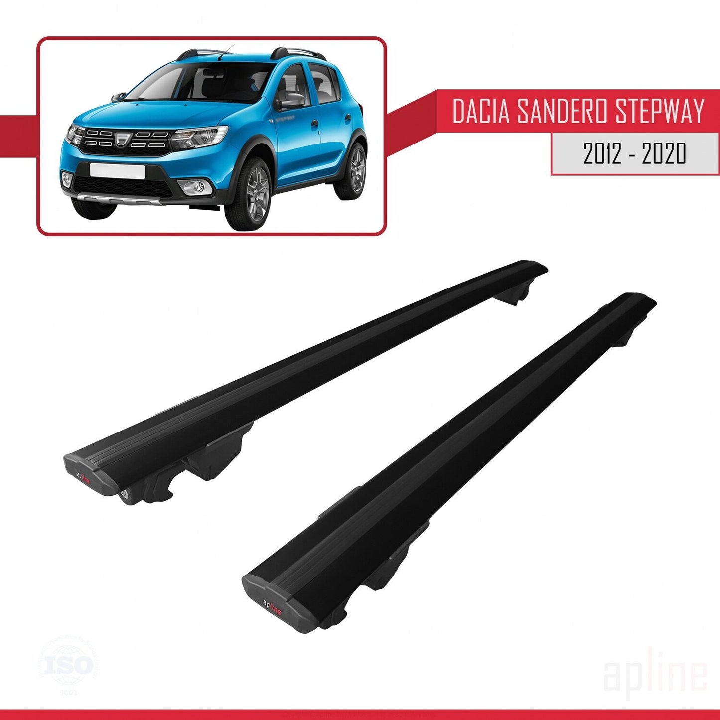 Compatible avec Dacia Sandero Stepway 2 2012-2020 HOOK Model Barres de Toit Railing Porte-Bagages de Voiture Noir Aluminium 2 Barres