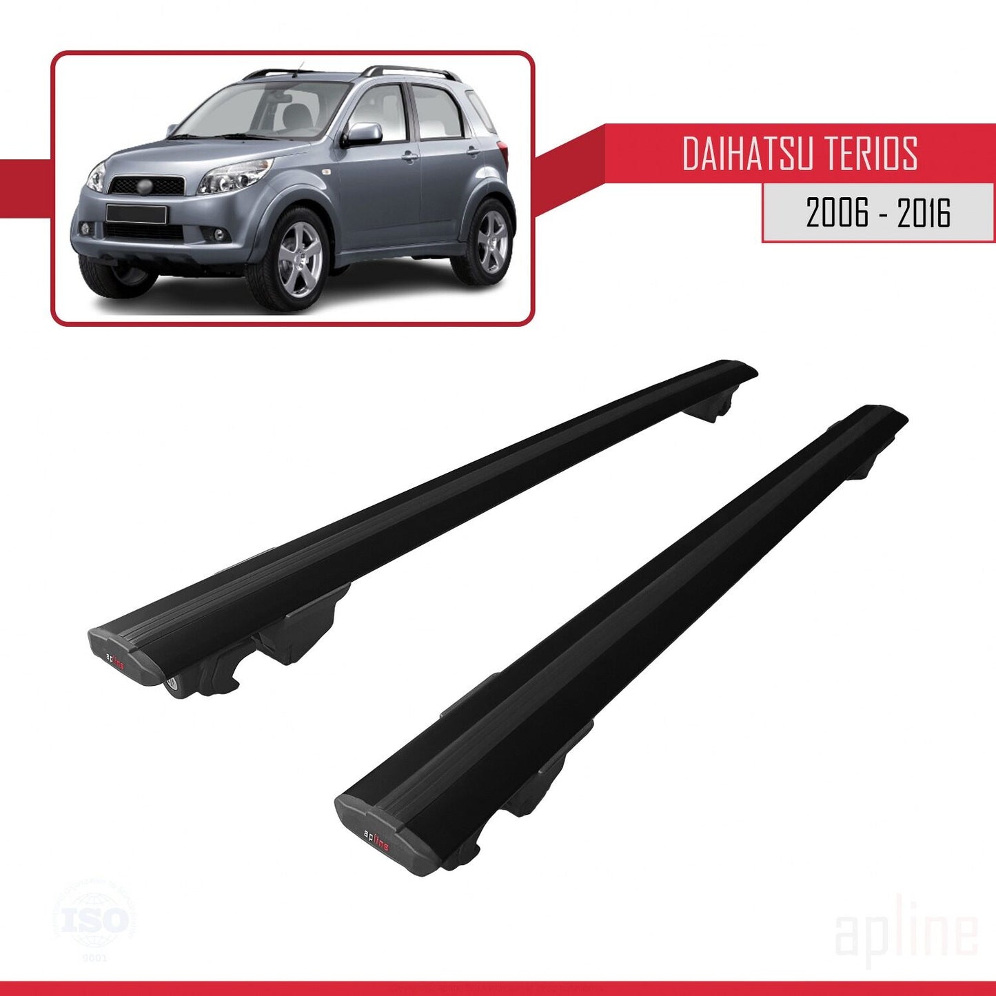 Compatibile con Daihatsu Terios 2 (J200) 2006-2016 modello HOOK Barre portatutto per auto Portapacchi in alluminio nero 2 barre