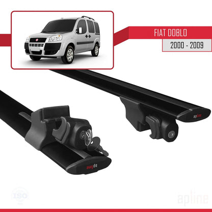 Kompatibel mit Fiat Doblo 2000-2009 HOOK Modell Dachgepäckträger, schwarzes Aluminium, 2 Stangen