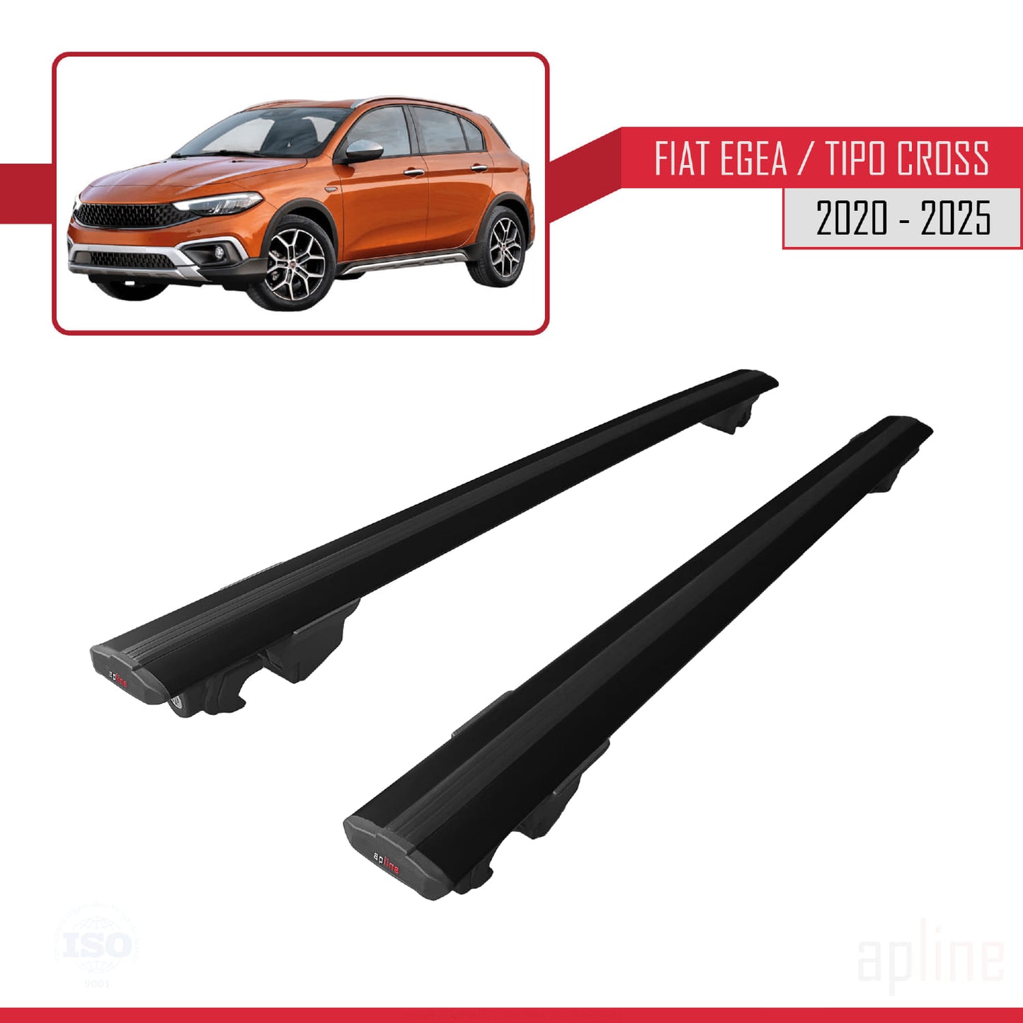 Compatible avec Fiat Egea Cross 2020-2025 HOOK Model Barres de Toit Railing Porte-Bagages de Voiture Noir Aluminium 2 Barres
